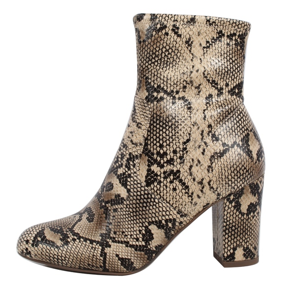 Python Faux Leather Almond Toe Sock Ankle Bootie - Picture 2 of 8